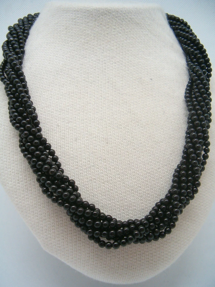 Collana Torchon con Onice naturale nera - Girocollo con Chiusura in Argento 925 - Immagine 2 di 4