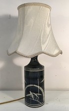 Lampe de Table Bleu Asie Bambou Studio Céramique Danemark Avec Abat-Jour Vintage