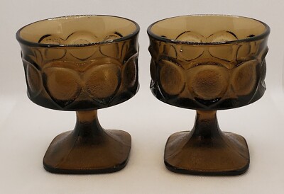 Noritake set 2 glass footed SPOTLIGHT walnut brown sherbet champagne Japan 1970s