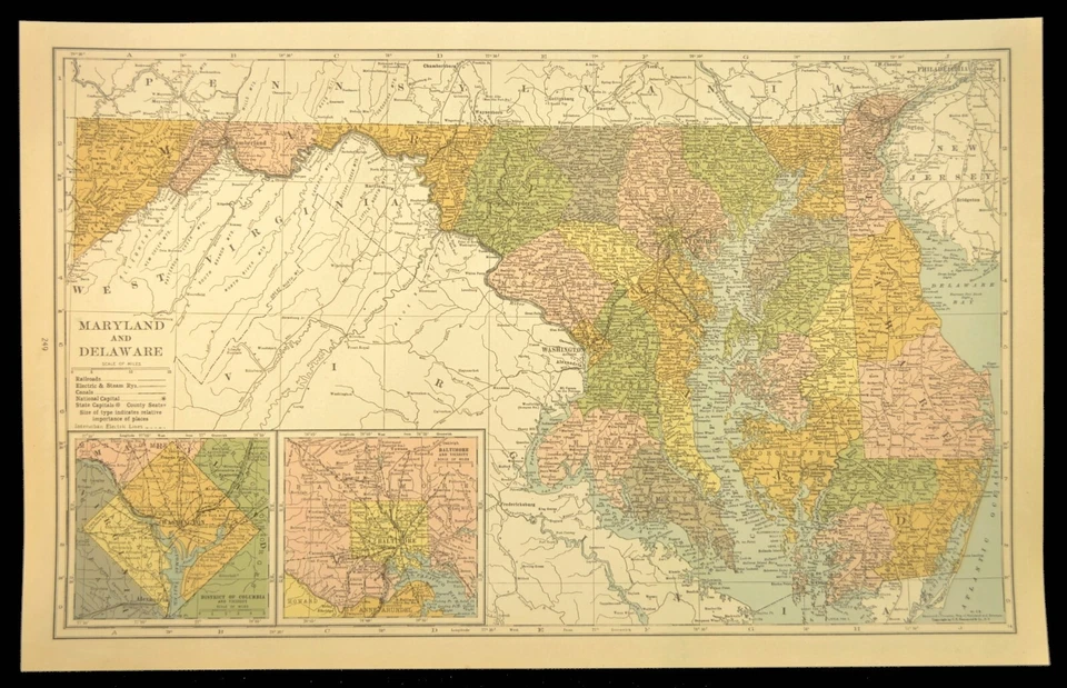 Mapa de ferrocarril de Maryland de colección MARYLAND original Baltimore Washington DC Foto 3 de 4