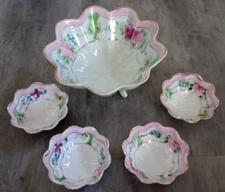 Antique Nippon Handpainted Porcelain Individual Salt Cellars/Nut Bowls & Bowl