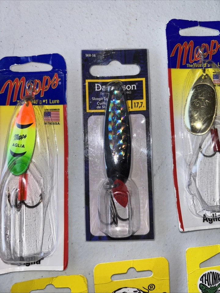 LOTE de 8 señuelos de trucha Mepps Aglia Panther Martin Thomas Lure Cola de gallo nuevos Foto 4 de 4