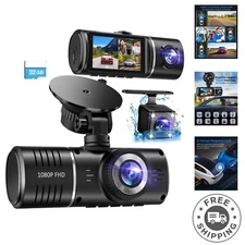 1080P Triple Channel Dash Cam with Front, Rear & Cabin Cameras - 32GB Included