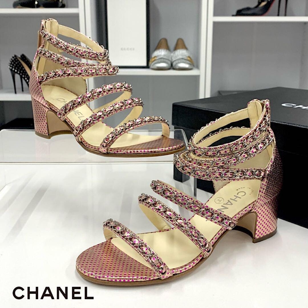 CHANEL Polka dots Chain Sandals Mules Pumps Shoes Women EU 36 COCO