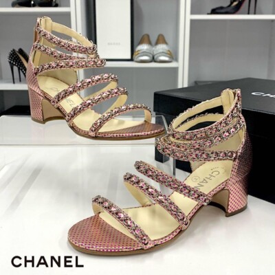 CHANEL Polka dots Chain Sandals Mules Pumps Shoes Women EU 36 COCO