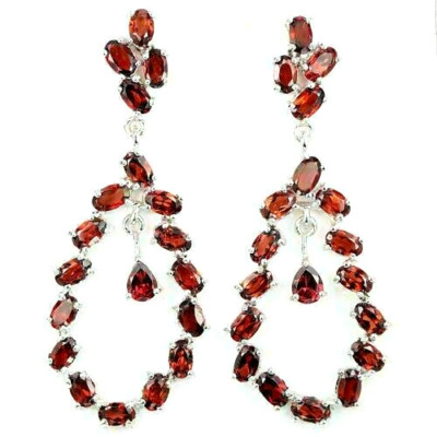 Silber Ohrringe roter Granat echt natürlich abgebaut Edelsteine massiv Sterling Tropfen Design