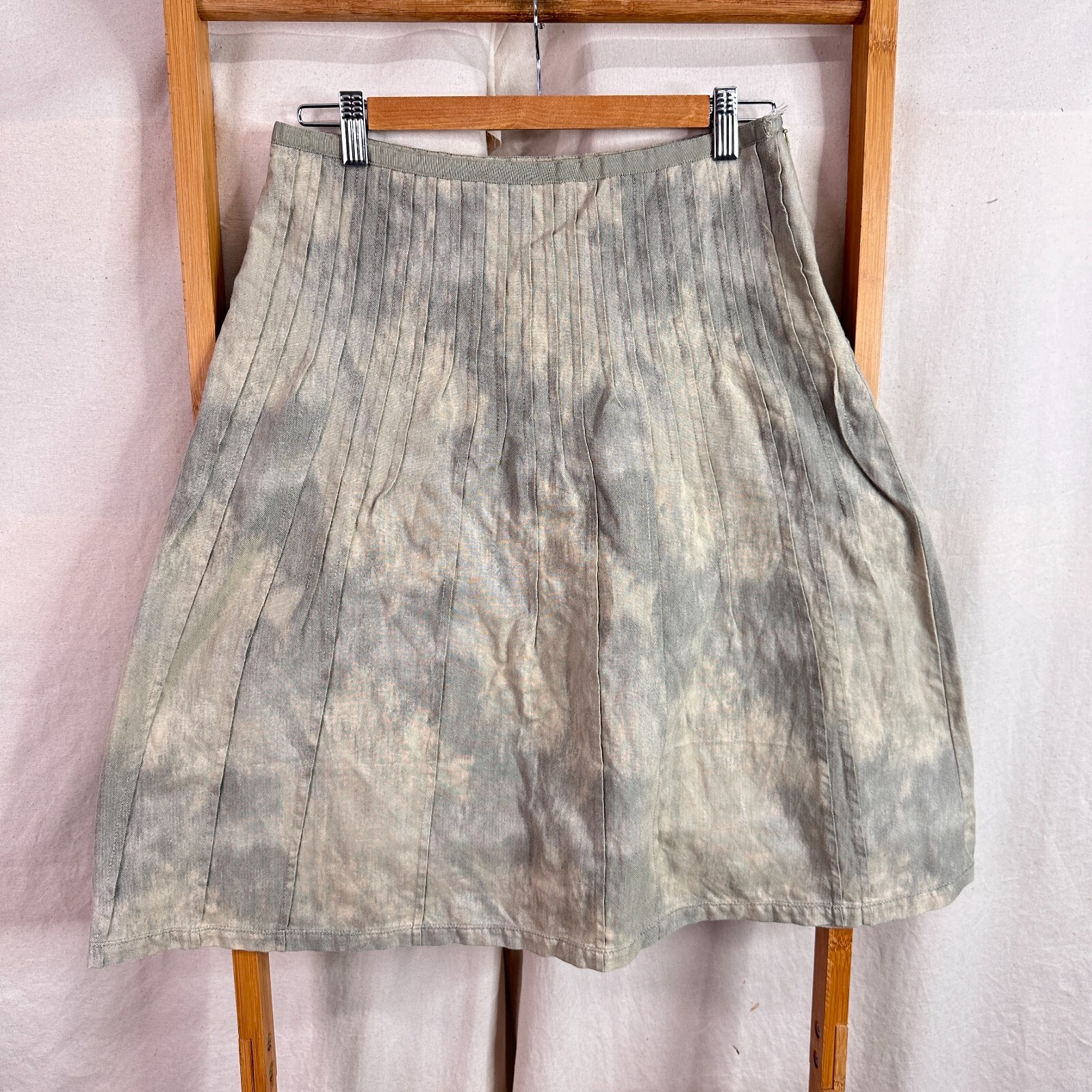 Veronika Maine Womens Size 10 Grey Tie Dye Pleated High Rise A-Line Skirt