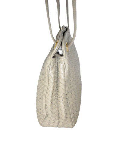Borsa a tracolla multiscomparto Ganson in pelle intrecciata beige chiaro doppio cinturino - Foto 3 di 11