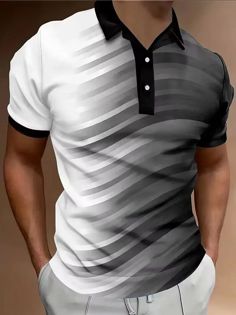 Polo Men’s Stylish Gradient Short Sleeve Shirt - Fashion Contrast Trim Tee - Picture 1 of 2