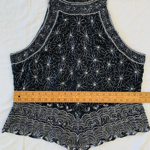 Top Papell Boutique sera seta con perline vintage taglia 1x nero capesante senza maniche - Foto 15 di 24