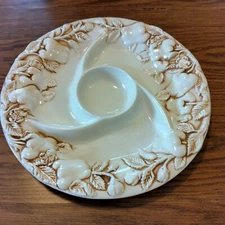 Vintage Ceramic Elements Veggie Fruit Chip & Dip Serving Platter Sectioned Dish