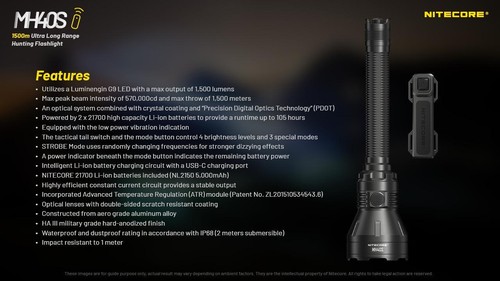 Nitecore MH40S 1500 meters Long Throw Rechargeable Flashlight - 1500 Lumens w/ 2 - Picture 4 of 11