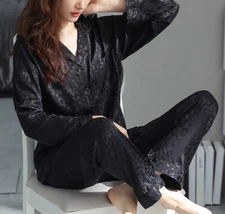 Women's Silk Satin Pajamas Set Satin Pants w POCKET Silk PJ Sleepwear Lounge Top