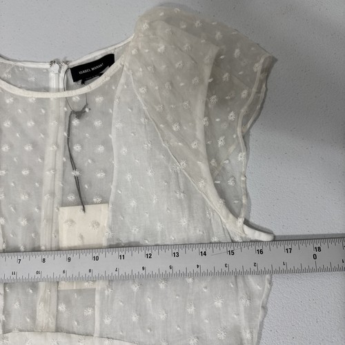 Isabel Marant Blouse Womens Size 38 Short Sleeve Peplum Silk Cotton White Sheer - Picture 9 of 17