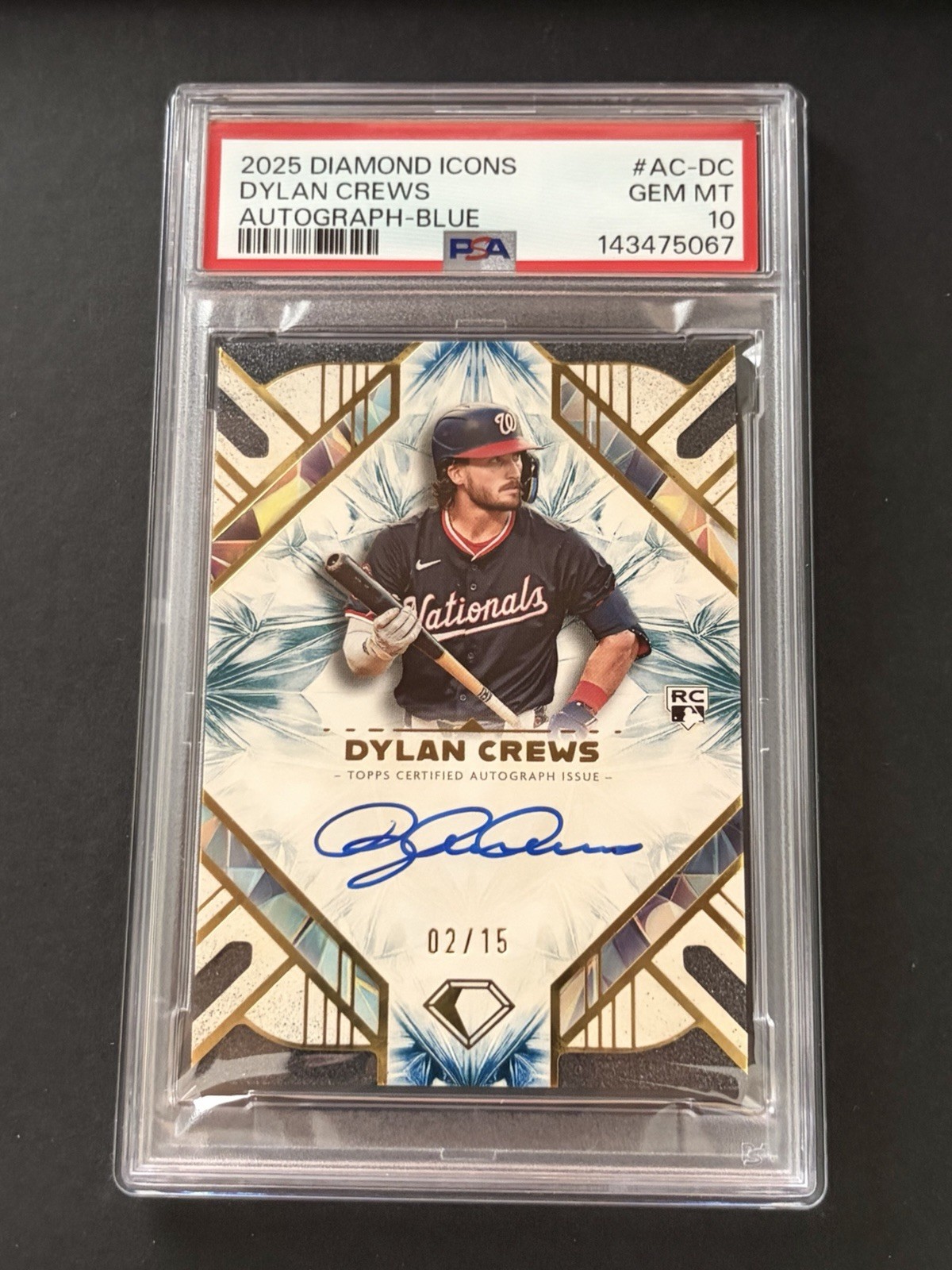 2025 Topps Diamond Icons Dylan Crews Iconic Autograph Blue #2/15 PSA 10 RC Auto