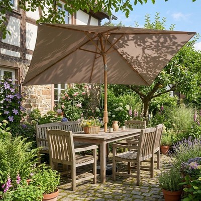 Sekey Gartenschirm 300x200 cm Holzoptik Rechteckig Knickbar Terrasse