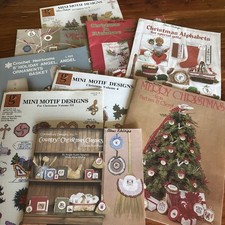Lot of 9 Vtg Christmas Cross Stitch Crochet Pattern Leaflets Santa Holiday Gifts