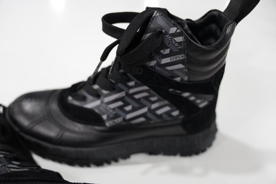Versace Black Leather Ankle Boots, Size 10.5