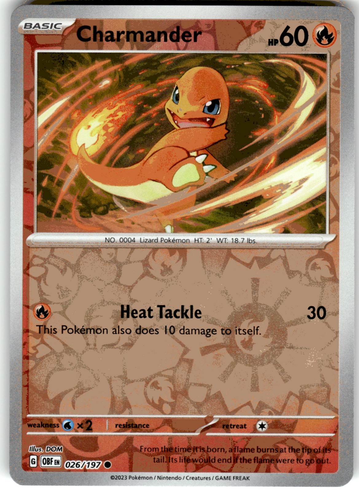 Pokemon Obsidian Flames Charmander 026/197 Common Reverse Holo NM