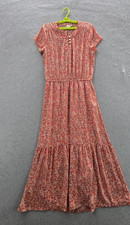 GAP Women Dress M TALL Orange Floral Maxi A-Line Dress Cottagecore Button