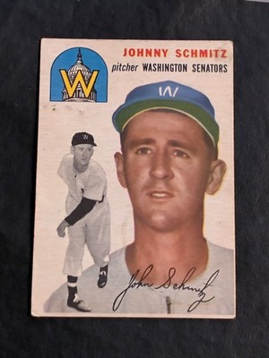1954 Topps Johnny Schmitz #33 - No Creases - Stain Lower Right - VG