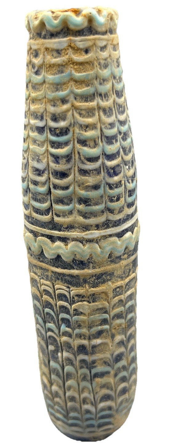 Botella de vidrio de mosaico fenicio formado núcleo de arena Botella de...