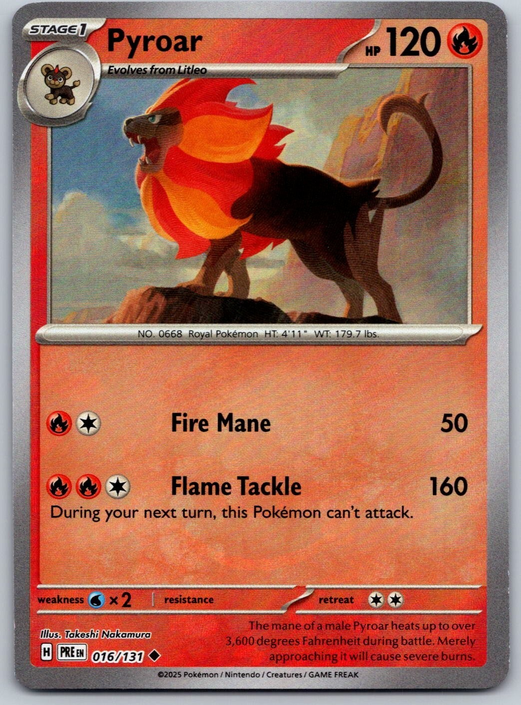 Pyroar (Master Ball Pattern) 016/131 Reverse Holo Prismatic Evolutions NM
