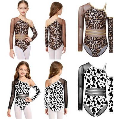 Kids Girls Jumpsuit Themed Party Romper Costume Leotard Decor Patchwork Shiny