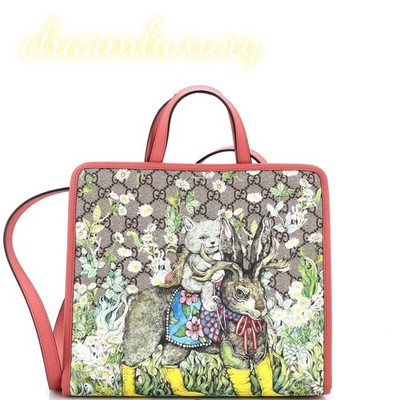Gucci x Yuko Higuchi Cat & Jackalope Rabbit Kid's Tote Printed GG Coated Canvas