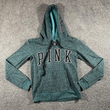 PINK Victoria s Secret Full Zip Hoodie Teal Spell Out Logo Women s Medium