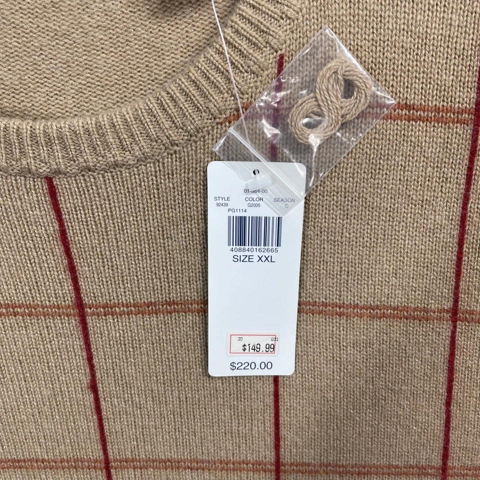 Nuevo con etiquetas Suéter Grant Thomas Para Hombre 100% Dos Capas Cachemira Rojo Tostado Rejilla 2X/XXL Foto 3 de 4