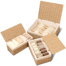 Rope Storage Baskets with Lids - Set of 3 Large Shelf Baskets with Removable ...
