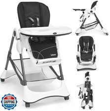 INFANS High Chair with One-Hand Removable Tray, 4 Lockable Wheels