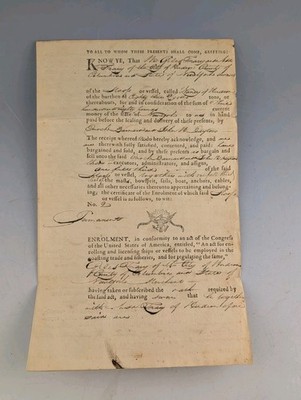 ANTIQUE 1801 BILL OF SALE DOCUMENT FOR THE SLOOP NANCY, ALBANY NY