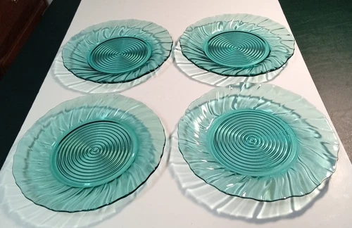 Jeannette Glass Depression Ultramarine Swirl 9" Dinner Plates Set of 4