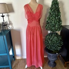 Vintage 50's Vanity Fair Coral Illusion Lace Nightgown 40/M