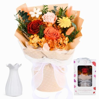 Forever Flowers Bouquet, Preserved Long-Lasting Orange Roses, Vase-Ready Arra...