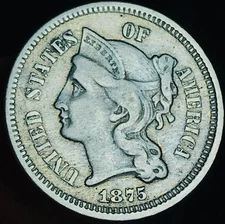 1875 Three Cent Nickel Piece 3C Ungraded Choice US Type Coin CC27852