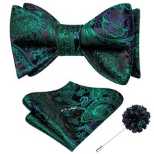 Dubulle Self Tied Emerald Green Blue Bow Ties and Lapel Medium, A Greens