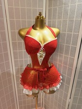 Victoria's Secret Red Lace Corset Dress XL White Trim Adjustable Strap