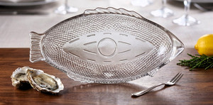 Vintage GLASBAKE FISH #4141 Clear Glass Baking Serving Dish Shaped Platter MCM