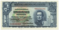 5 PESOS BANCO DE LA REPÚBLICA ORIENTAL DEL URUGUAY PORTRAIT ARTIGAS 1939 SUP