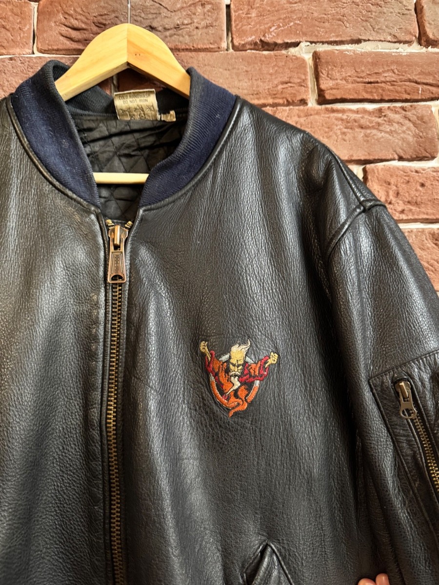 Rare 90s Thunderdome Leather Bomber Jacket Gabber Hardcore xl