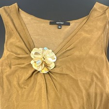 Gucci Women's S Brown Knit Sleeveless V-Neck Midi Mini Dress Flower Accent