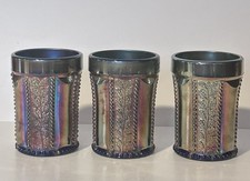 3 Antique Summit Art Glass Holly Berry Carnival Tumblers Iridescent Cobalt Blue