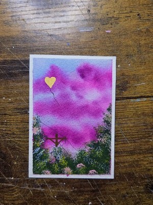 ACEO watercolor Painting Beautiful Sunset (2.5x3.5 inches) 