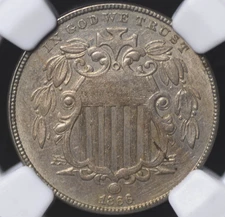 1866 WITH RAYS SHIELD NICKEL NGC AU 55 NICE FOR THE GRADE WITH A MUCH BETTER