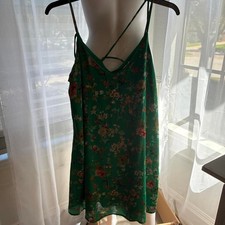 Green floral slip dress with red and white flowers
