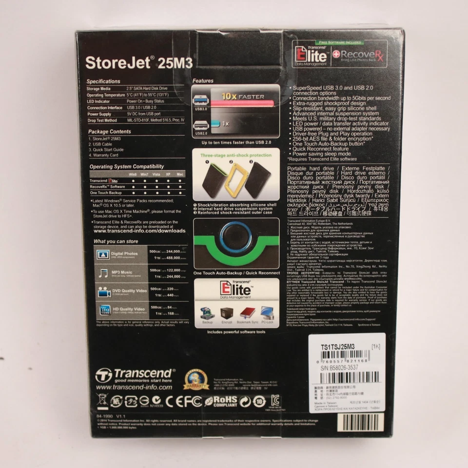 Transcend 1TB StoreJet 25M3 USB 3.1 Portable Hard Drive, Anti-Shock Protection   - Image 2 of 4