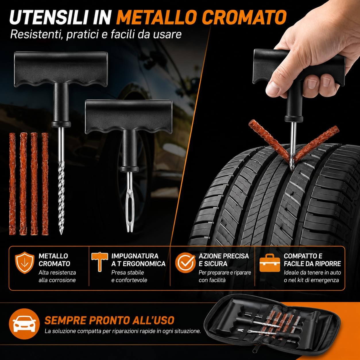 Topolenashop 7 Pezzi Kit Riparazione Pneumatici Tubeless Set Ripara Gomme Auto e - Miniatura 7